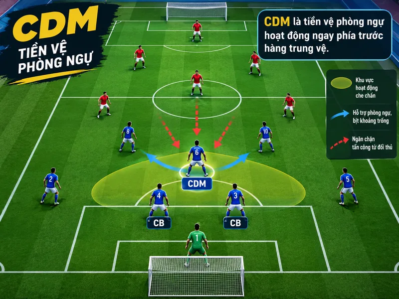 CDM là tiền vệ phòng ngự hoạt động ngay phía trước hàng trung vệ.